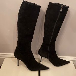 Gianmarco Lorenzo pointed toe black suede knee high boots 39.5